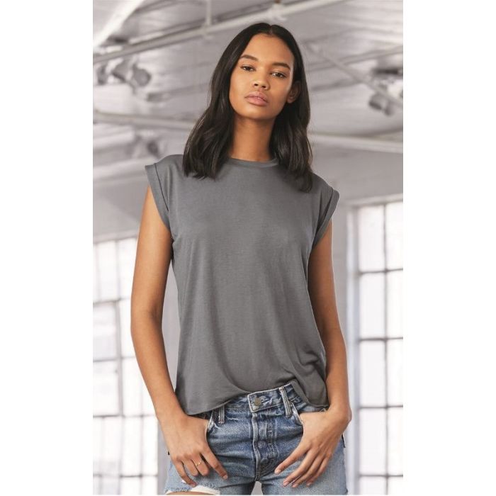 Bella+Canvas B8804 Women's Flowy Muscle Tee With Rolled Cuff
