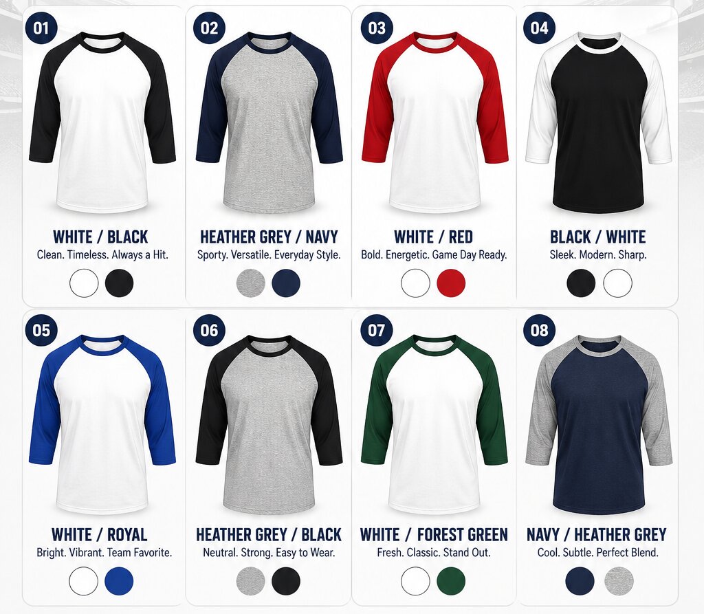 Top Baseball T-Shirt Colour Combinations