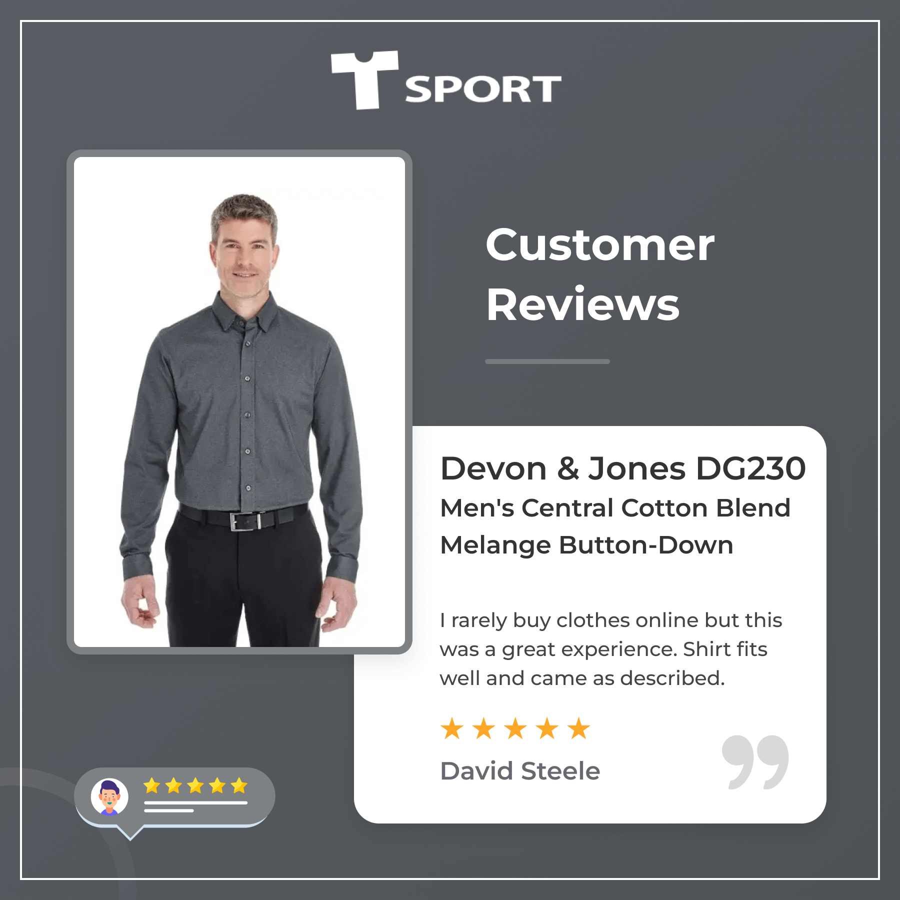 Customer Review - Devon Jones DG230 Men's Central Cotton Blend Melange Button-Down 5-Star